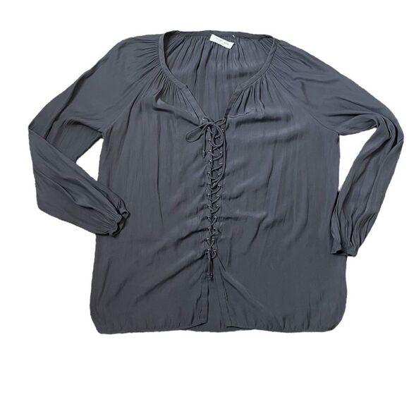 Ramy Brook Women's Kat Lace-Up Silken Blouse in Slate Gray Size M/L - Picture 1 of 15